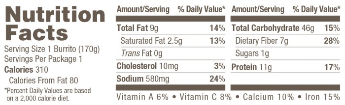 Burrito nutrition monterey hy aisles 8pk vee
