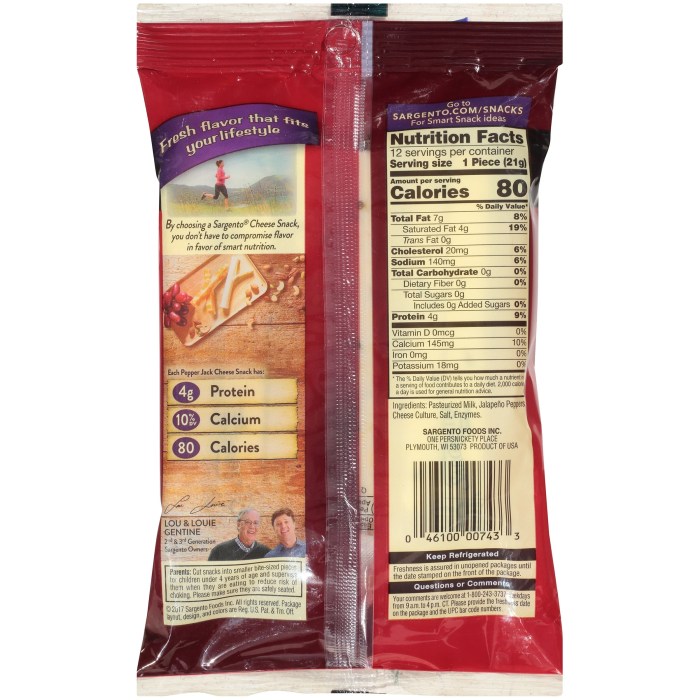 Colby jack cheese stick nutrition