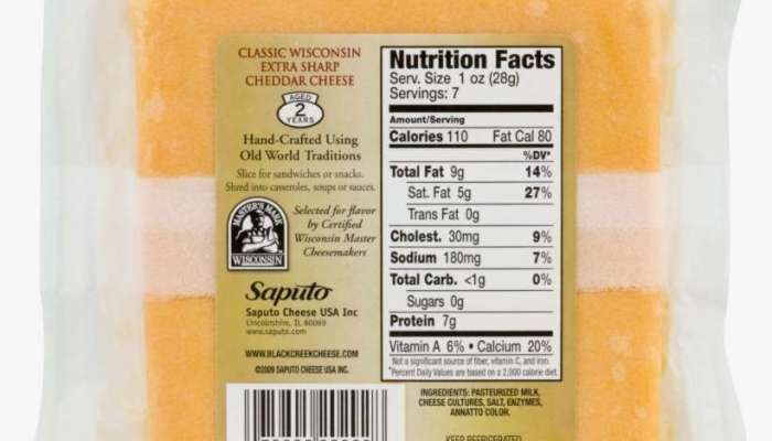 Sharp Cheddar Cheese Slice Nutrition Facts