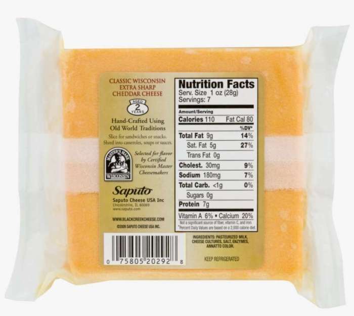 Sharp cheddar cheese slice nutrition