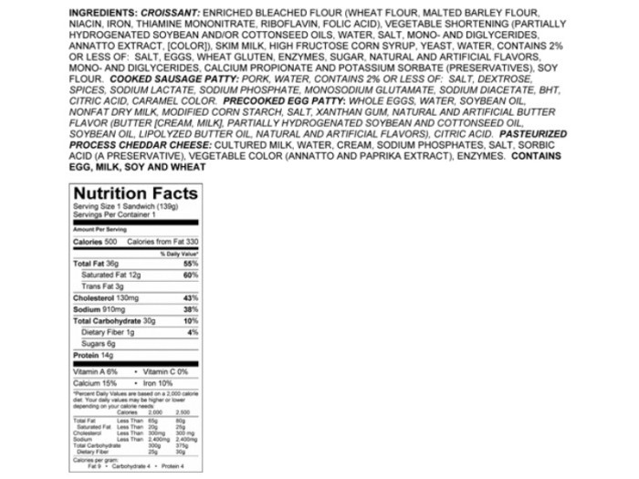 Jimmy dean sausage egg cheese croissant nutrition