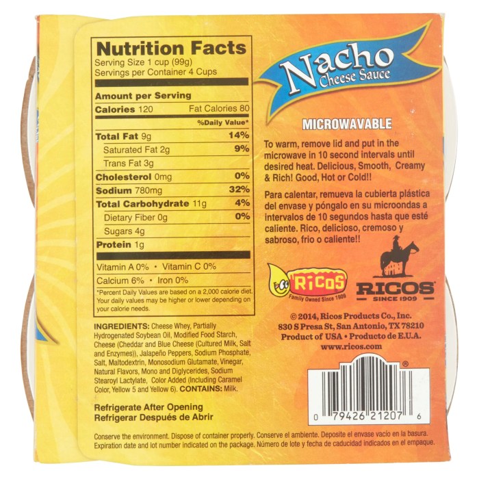 Nacho cheese sauce nutrition