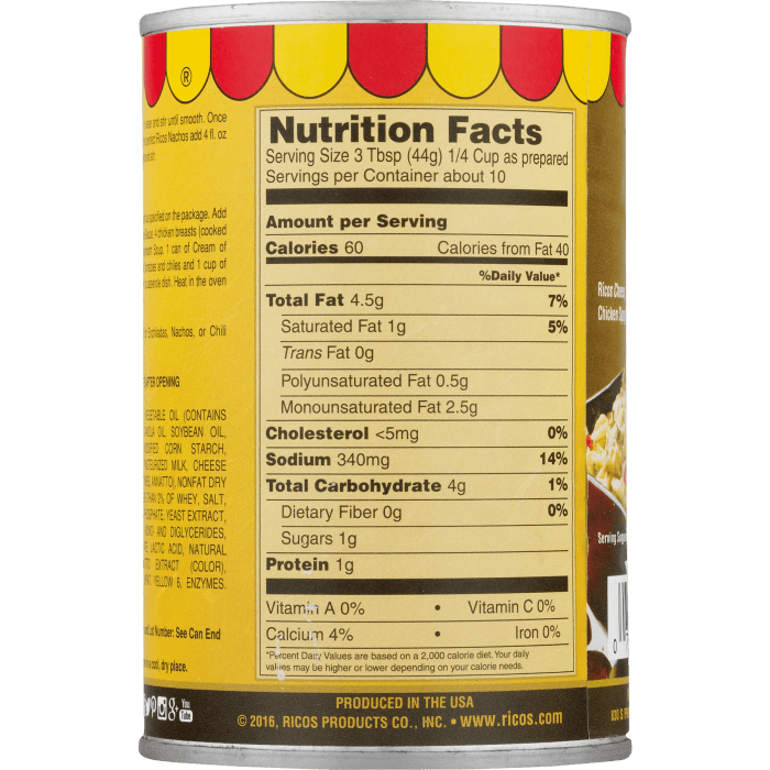 Nacho cheese sauce nutrition