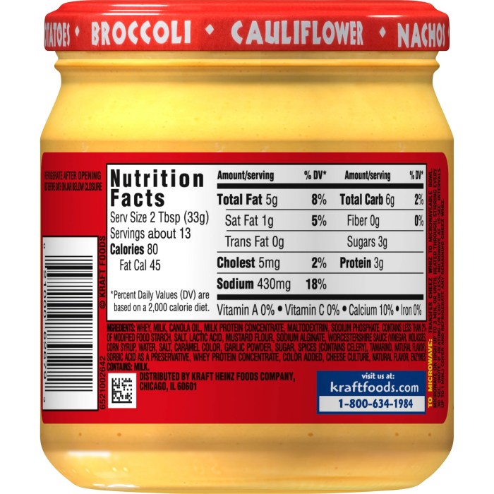 Cheese whiz nutrition information