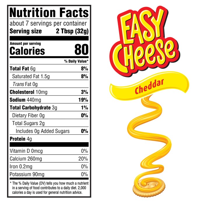 Cheese whiz nutrition information