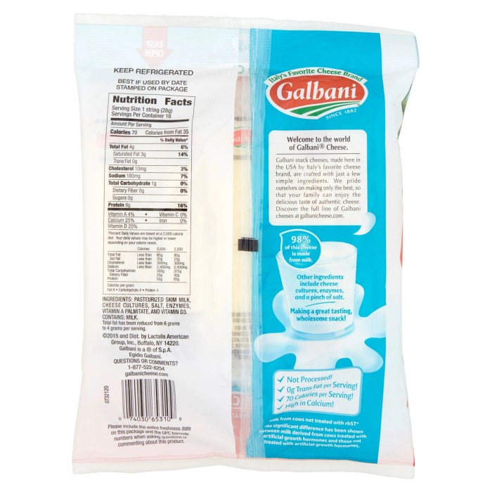 Galbani cheese stick nutrition