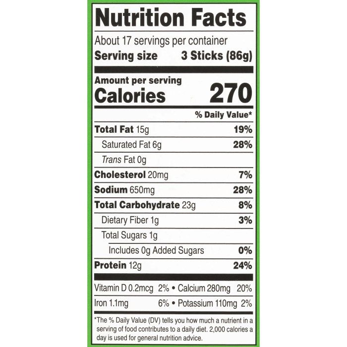 Mozzarella cheese sticks nutrition facts